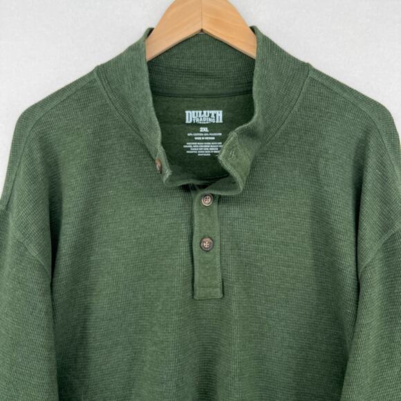 DULUTH TRADING Shirt Mens 2XL Waffle Thermal Mock Henley Cotton Blend Green - Picture 4 of 12